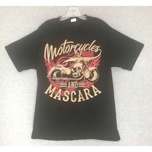 Motorcycles and Mascara T Shirt Womens Large "Cut-Out Back" Black Short Sleeve